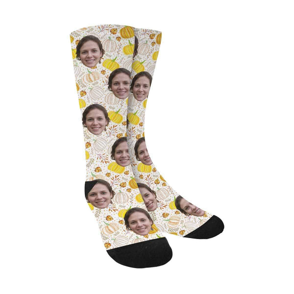 FacePajamas Sublimated Crew Socks One Size Custom Face Pumpkin Socks Personalized Photo Sublimated Crew Socks Unisex Gift for Men Women