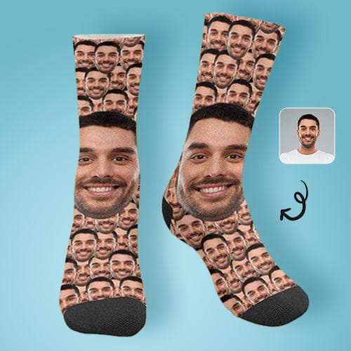 FacePajamas Sublimated Crew Socks One Size Custom Face Smash Sublimated Crew Socks Personalized Photo Socks Unisex Gift for Men Women