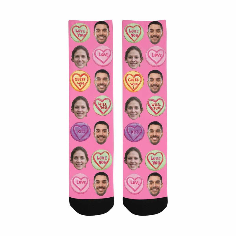 FacePajamas Sublimated Crew Socks One Size Custom Face Socks Print Your Photo Best Personalized Love Words Sublimated Crew Socks