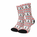 FacePajamas Sublimated Crew Socks One Size Custom Face Sublimated Crew Socks Red Pattern Personalized Photo Socks Gift for Christmas