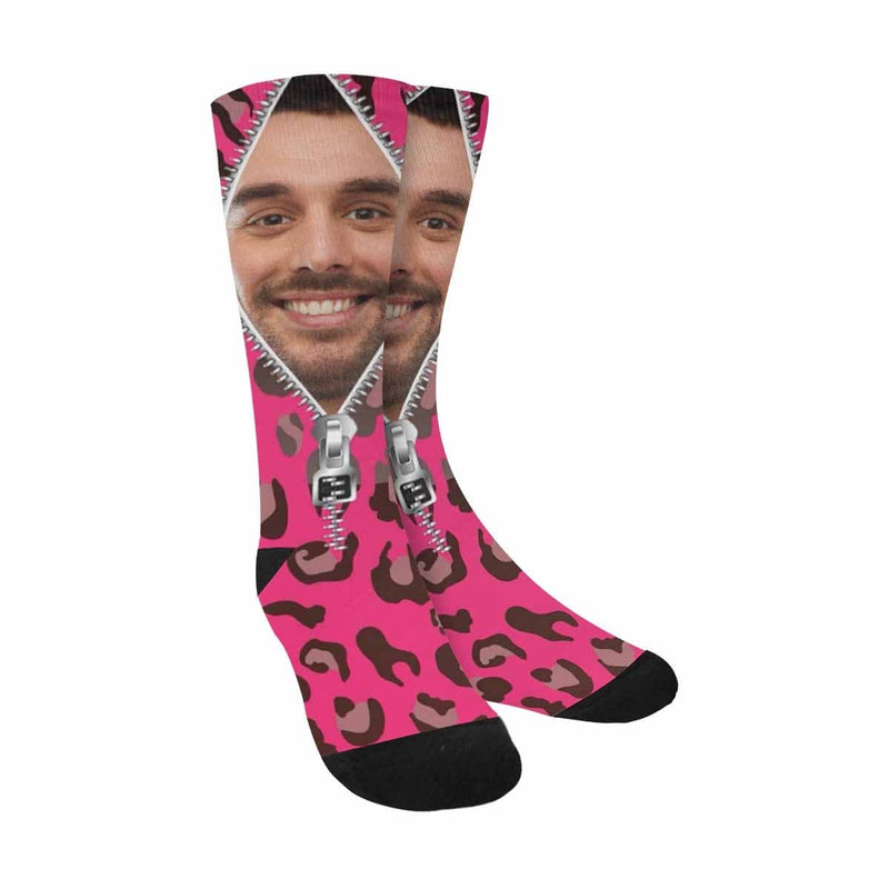 FacePajamas Sublimated Crew Socks One Size Custom Face Zipper Pink Camo Sublimated Crew Socks Personalized Picture Socks Unisex Gift for Men Women