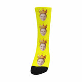 FacePajamas Sublimated Crew Socks One Size Custom Girlfriend Face Socks Personalized Crown Yellow Sublimated Crew Socks Unisex Gift