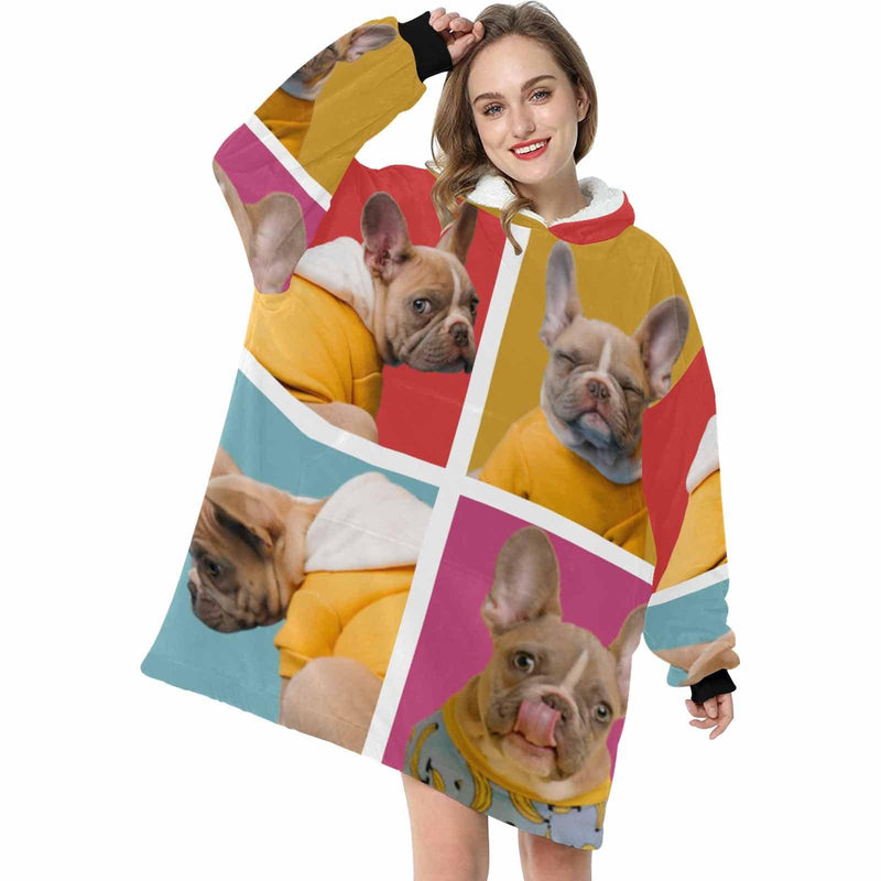 FacePajamas Pajama One Size Custom Pet Faces Blanket Hoodie for Women Personalized Oversized Hoodie Fleece Blanket Photo Gifts