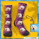 FacePajamas Sublimated Crew Socks One Size Custom Pet Socks Dog Face Galaxy Love Socks Printed Photo Personalized Sublimated Crew Socks Unisex Gift for Men Women