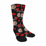 FacePajamas Sublimated Crew Socks One Size Custom Socks with Face Personalized Photo Heart Sublimated Crew Socks Unisex Gift for Men Women