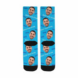 FacePajamas Sublimated Crew Socks One Size Custom Socks with Face Printed Blue Socks Personalized Photo Best Dad Sublimated Crew Socks