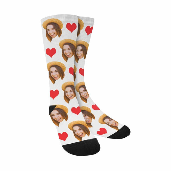 FacePajamas Sublimated Crew Socks One Size Custom Socks with Faces Love Heart Sublimated Crew Socks Personalized Picture Socks Unisex Gift for Men Women