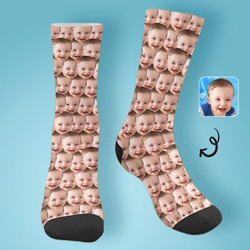 FacePajamas Sublimated Crew Socks One Size Face Printed on Socks Seamless Sublimated Crew Socks Personalized Picture Socks Unisex Gift for Men Women