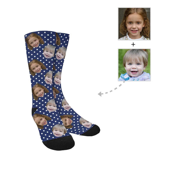 FacePajamas Sublimated Crew Socks One Size Happy Mother's Day | Custom Face Polka Dot Socks Personalized Photo Sublimated Crew Socks for Mom