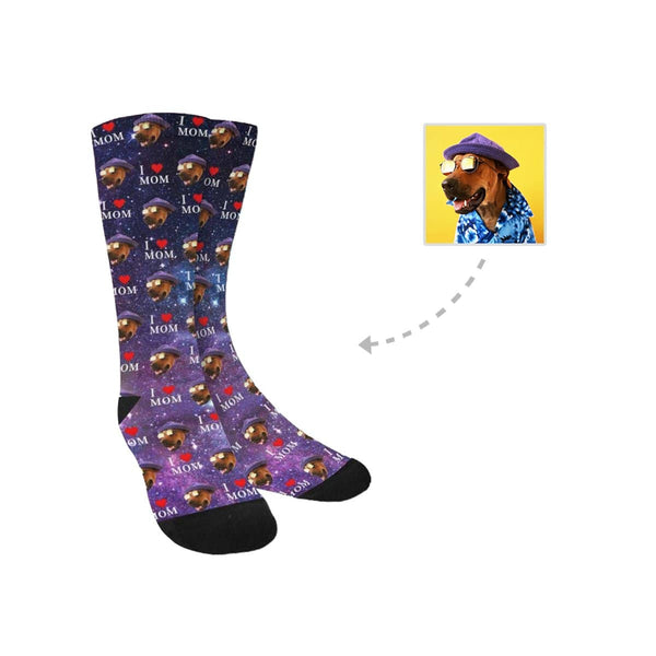FacePajamas Sublimated Crew Socks One Size Happy Mother's Day | Personalized Photo Socks Printed Photo Pet Socks Custom Face Pet Mom Purple Sublimated Crew Socks for Mom
