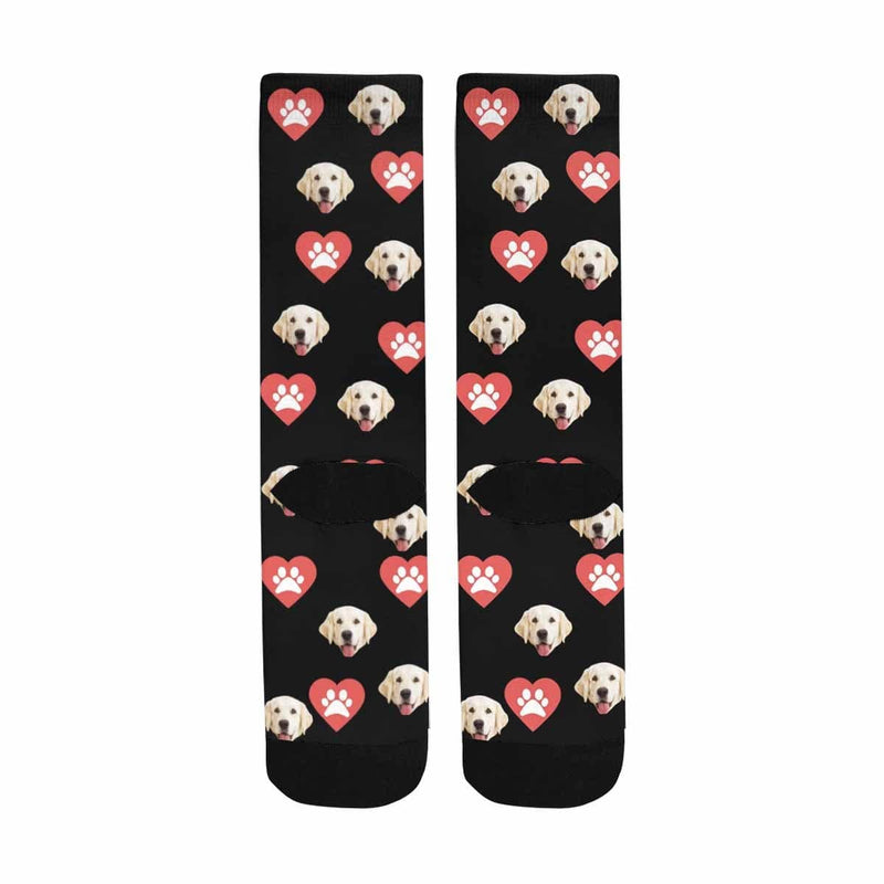 FacePajamas Sublimated Crew Socks One Size Personalised Socks with Dog Face Custom Love Pet Paw Socks Personalized Picture Sublimated Crew Socks Unisex Gift for Men Women