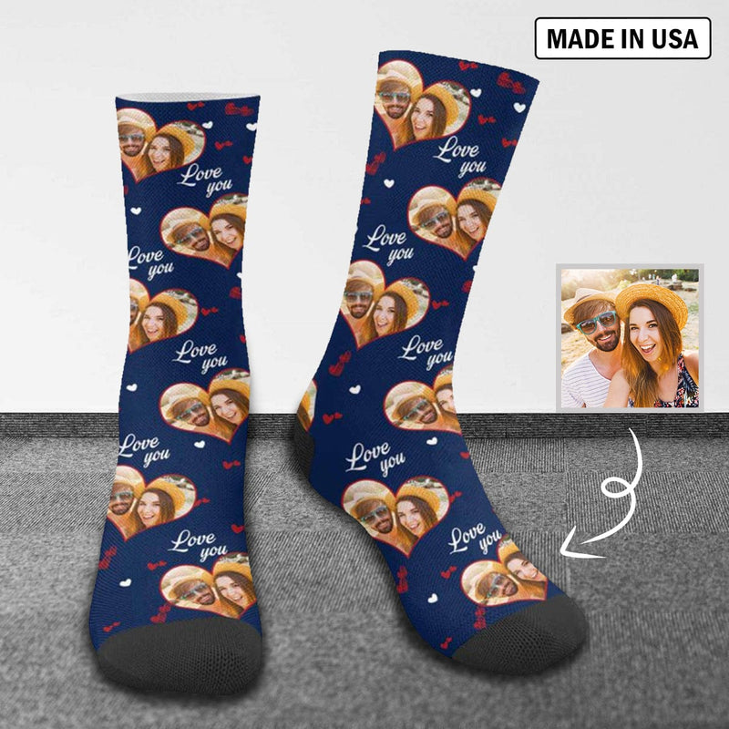 FacePajamas Sublimated Crew Socks One Size Personalized Photo Couple Socks Custom Love Sublimated Crew Socks Unisex Gift for Men Women