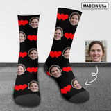 FacePajamas Sublimated Crew Socks One Size Personalized Photo Socks Custom Face Connected Heart Sublimated Crew Socks for Mom [Made In USA]