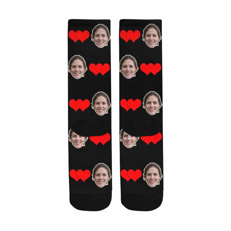FacePajamas Sublimated Crew Socks One Size Personalized Photo Socks Custom Face Connected Heart Sublimated Crew Socks for Mom [Made In USA]