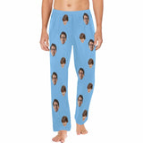 FacePajamas Pajama Shirt&Pants Pajama Pants / S Pajama Shirt&Pajama Pants-Custom Face Pajamas Blue Solid Color Men's Sleepwear Personalized Photo Men's V-Neck Long Pajama Set