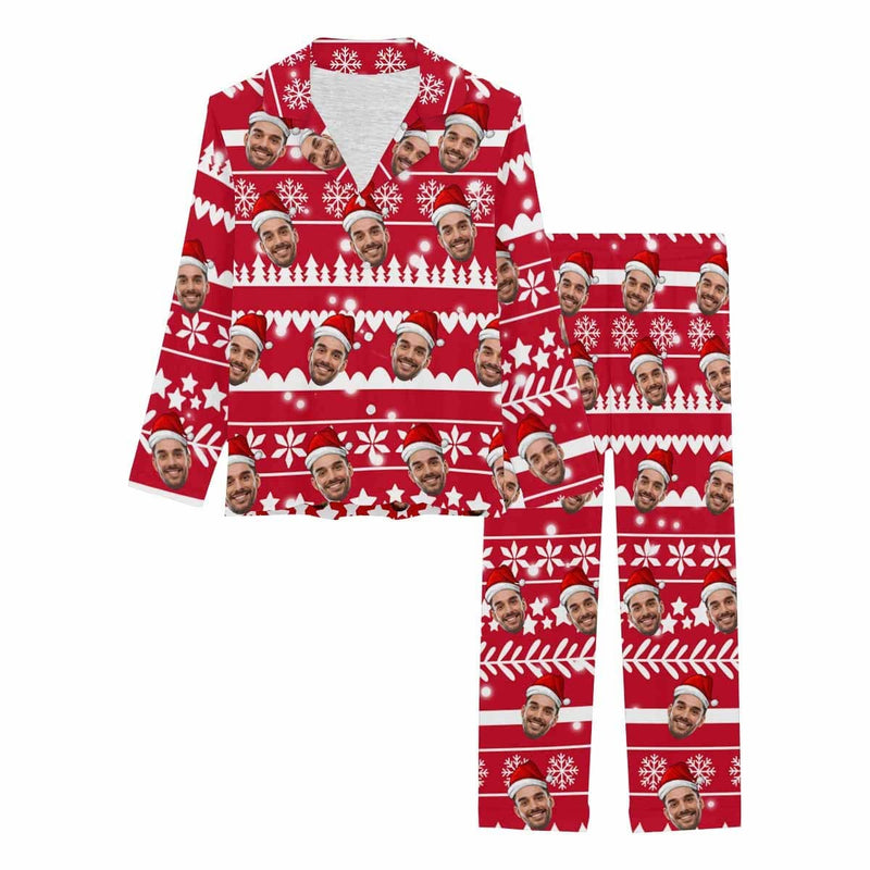 FacePajamas Pajama Pajama Set / Red / XS Custom Face Christmas Snowflake Tree Women's Long Pajama Set Pajama Top&Pajama Bottom