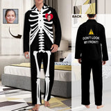 FacePajamas Pajama Pajama Shirt&Pajama Pants-Custom Face Pajamas Halloween Skeleton Men's Sleepwear Personalized Photo Men's V-Neck Long Pajama Set