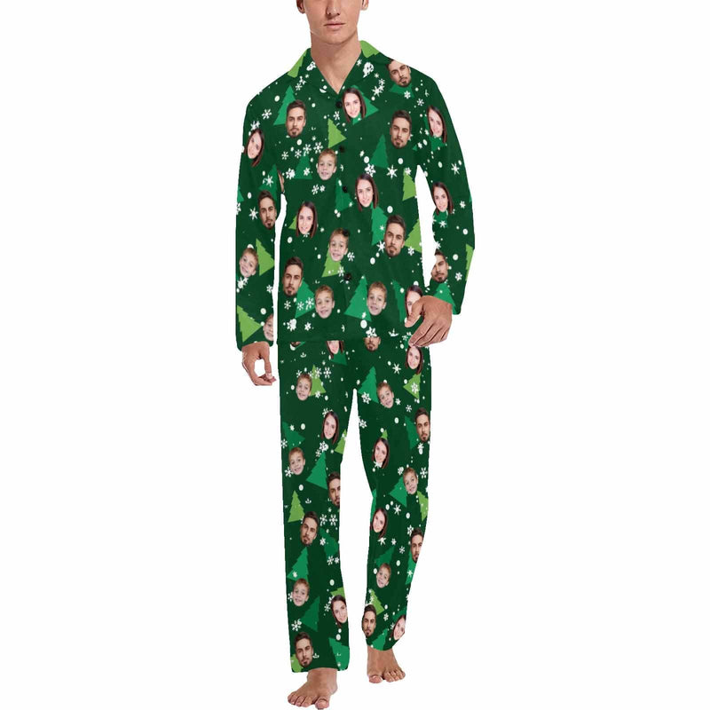 FacePajamas Pajama Shirt&Pajama Pants-Custom Face Pajamas Halloween Theme Men's Sleepwear Personalized Photo Men's V-Neck Long Pajama Set