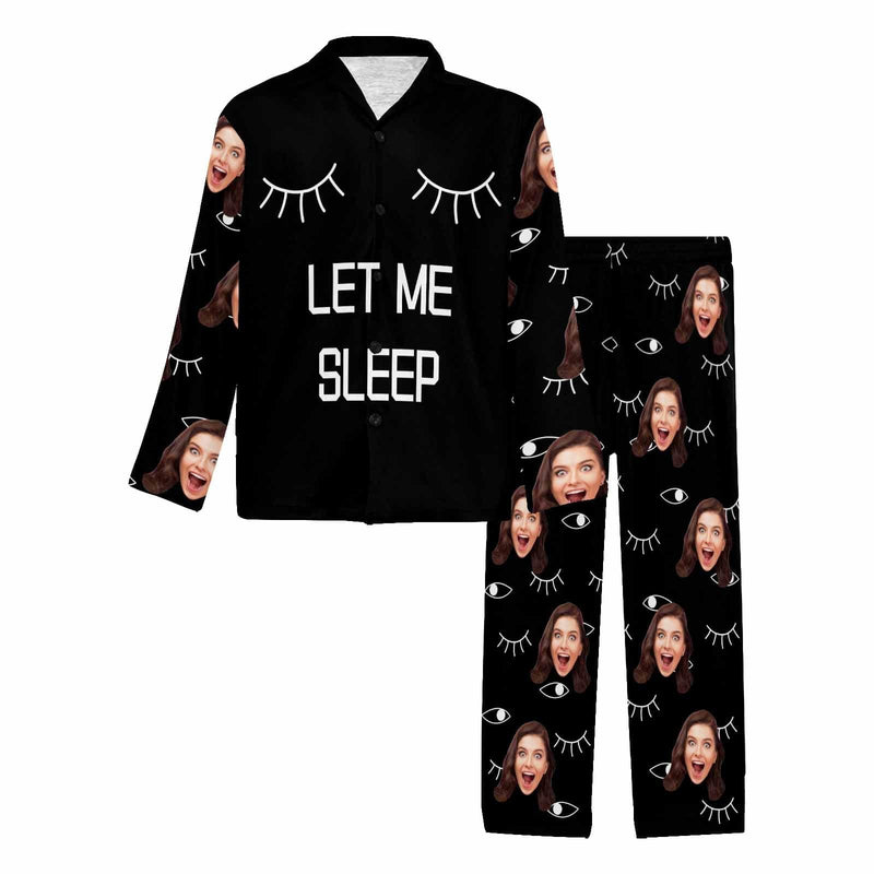 FacePajamas Pajama Shirt&Pajama Pants-Custom Face Pajamas Let Me Sleep Men's Sleepwear Personalized Photo Men's V-Neck Long Pajama Set