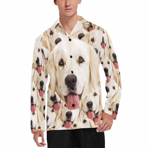 FacePajamas Pajama Shirt&Pants Pajama Shirt / S Pajama Shirt&Pajama Pants-Custom Pet Pajamas Face Dog Men's Sleepwear Personalized Photo Men's V-Neck Long Pajama Set