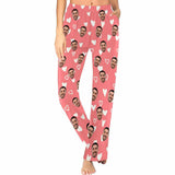FacePajamas Pajama Pants / XS Custom Boyfriend Face Heart Pink Background Nightwear Personalized Women's Slumber Party Long Pajama Set Shirt&Pants