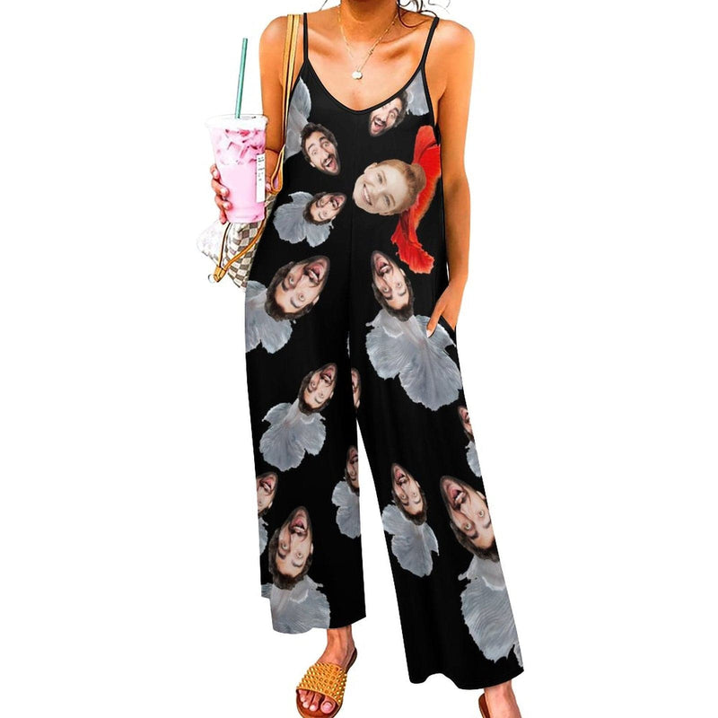 FacePajamas Pajama-2ML-SDS Persoanlized Sleepwear Custom Couple Face Loungewear with Photo On Them Mermaid Women's Suspender Jumpsuit Loungewear