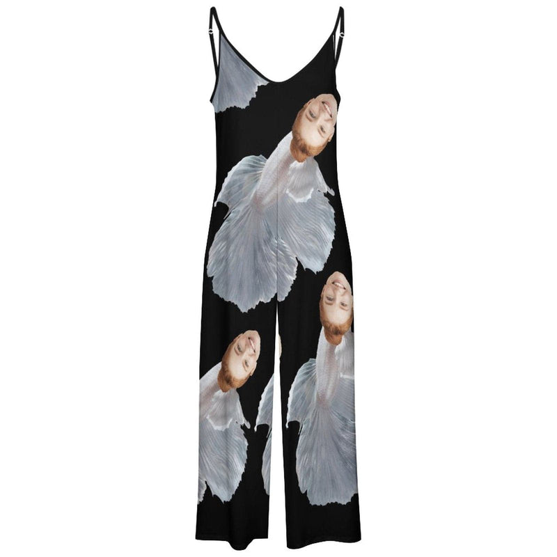 FacePajamas Pajama-2ML-SDS Persoanlized Sleepwear Custom Face Loungewear with Photo On Them White Mermaid Women's Suspender Jumpsuit Loungewear
