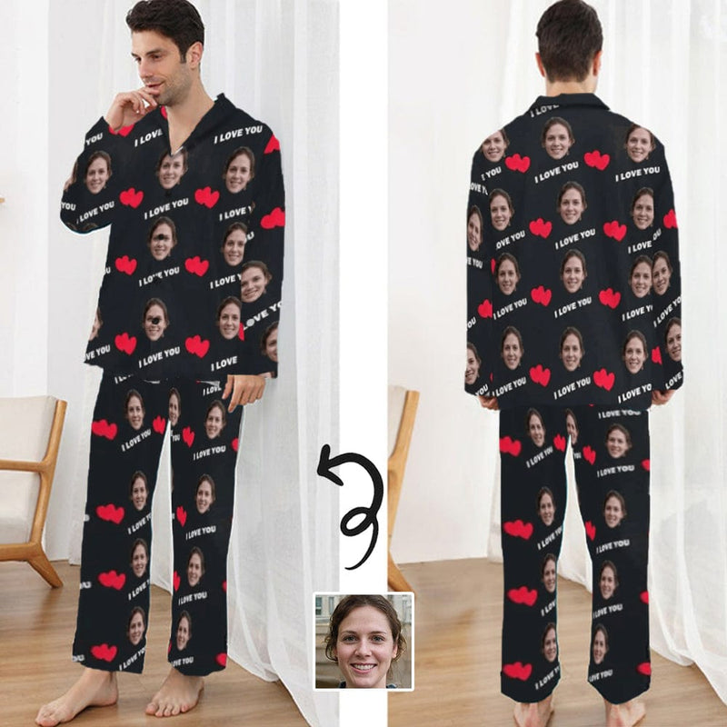 FacePajamas Pajama Persoanlized Sleepwear Custom Girfriend's Face Love Heart Men's Long Pajama Set