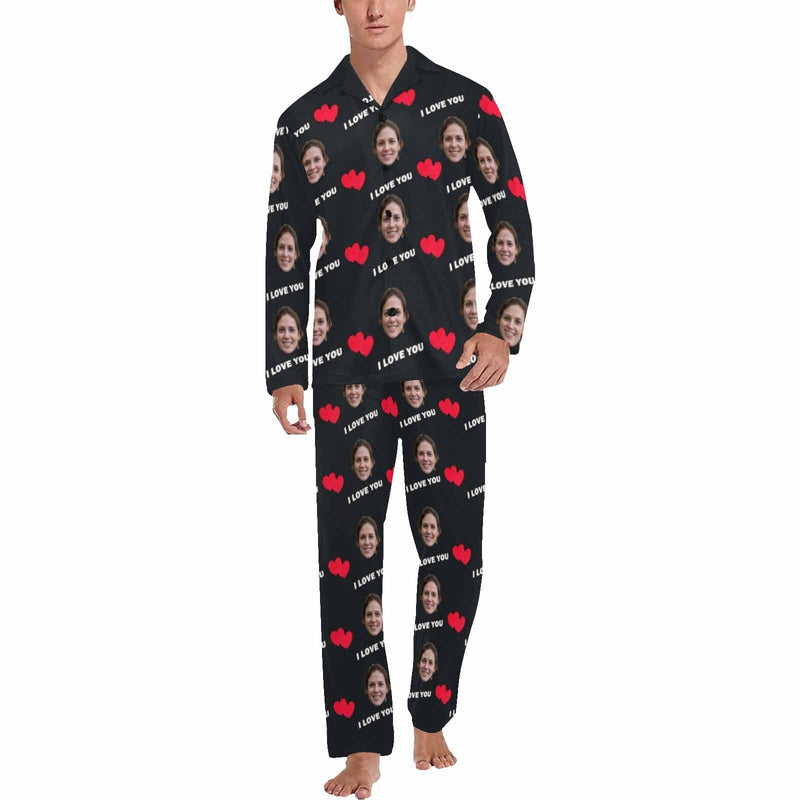 FacePajamas Pajama Persoanlized Sleepwear Custom Girfriend's Face Love Heart Men's Long Pajama Set