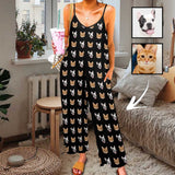 FacePajamas Pajama-2ML-SDS Persoanlized Sleepwear Custom Pet Photo Funny Loungewear With Faces On Them Women's Suspender Jumpsuit Loungewear