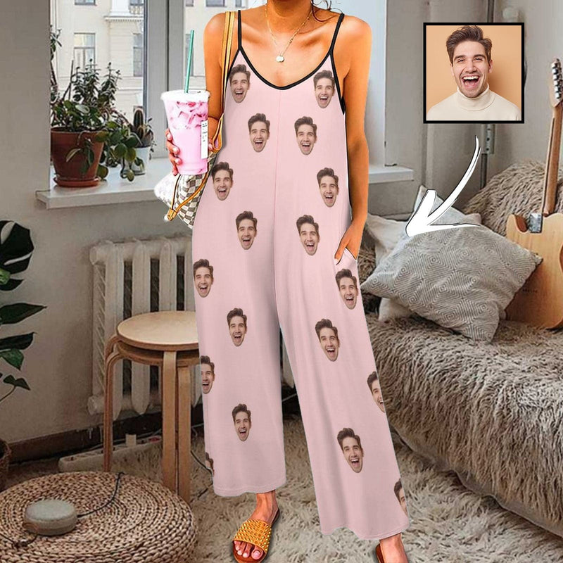 FacePajamas Pajama-2ML-SDS Persoanlized Sleepwear Custom Photo Funny Loungewear With Faces On Them Women's Suspender Jumpsuit Loungewear