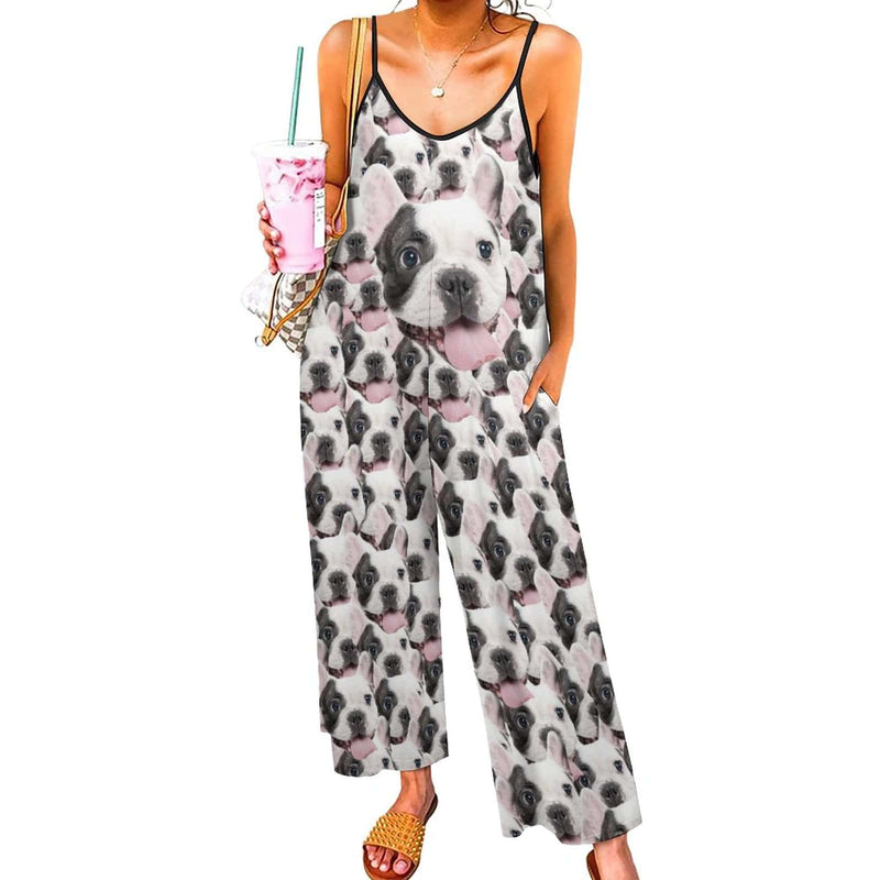FacePajamas Pajama-2ML-SDS Persoanlized Sleepwear Custom Photo Funny Loungewear With Pet's Faces On Them Women's Suspender Jumpsuit Loungewear
