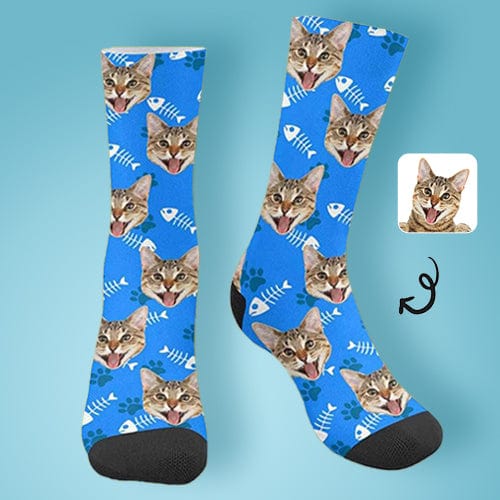 FacePajamas Sublimated Crew Socks Personalised Pet Socks Custom Sublimated Crew Socks with Cat Face Funny Printed Photo Pet Socks Unisex Gift