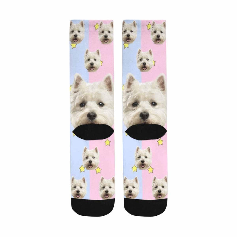 FacePajamas Sublimated Crew Socks Personalised Pet Socks Pink Funny Custom Dog Face Socks Printed Photo Pet Socks Sublimated Crew Socks