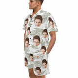 FacePajamas Pajama Personalized Couples Pajamas Summer Leaf Loungewear Custom Face Couple Matching V-Neck Short Pajama Set
