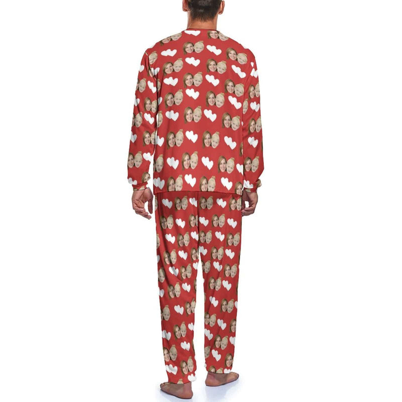 FacePajamas Pajama Personalized Love Heart Pajamas Loungewear Custom Face Family Matching Long Sleeve Pajama Set