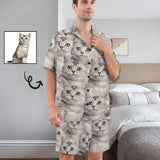 FacePajamas Pajama Personalized Pet Pajamas Summer Loungewear Custom Photo Cat Seamless Men's V-Neck Short Sleeve Pajama Set
