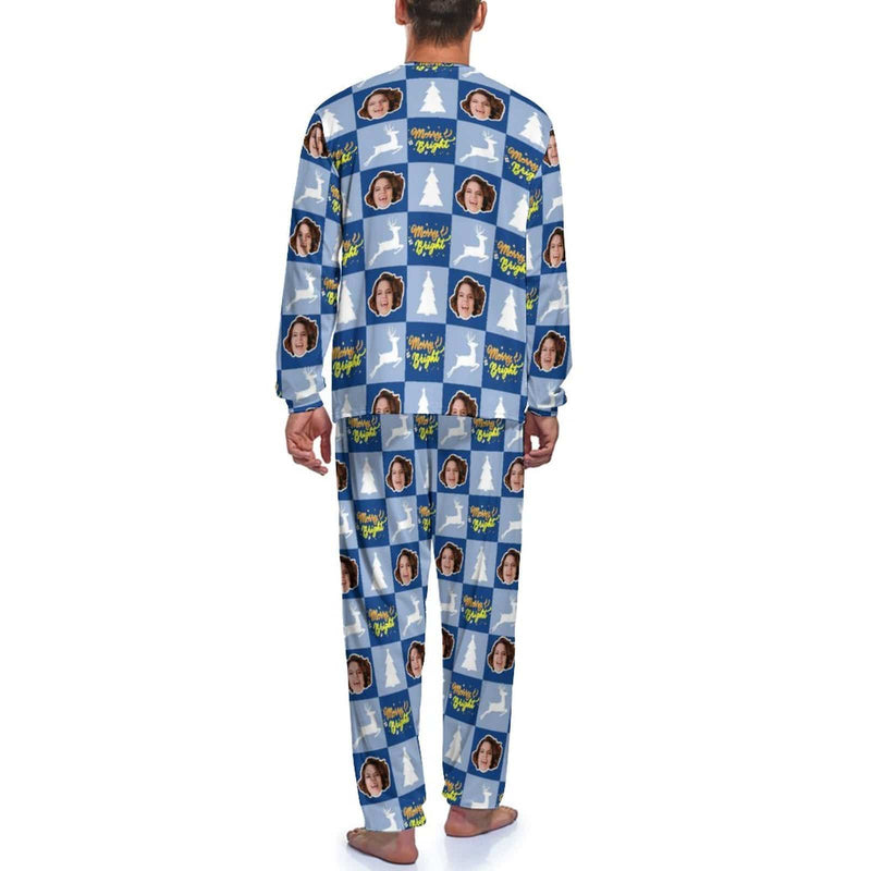 FacePajamas Pajama Personalized Photo Pajama Set Custom Face Christmas Tree Elk Print Men's Pajamas Sleep Or Loungewear For Him