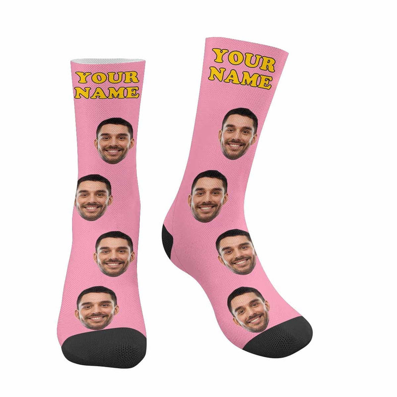 FacePajamas Sublimated Crew Socks Pink Face on Socks Custom Name Printed Photo Socks Personalized Hello Boyfriend Sublimated Crew Socks