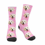 FacePajamas Sublimated Crew Socks Pink Happy Mother's Day | Custom Socks with Dog Face Printed Paw&Bone Pet Socks Personalized Sublimated Crew Socks for Mom