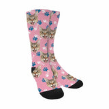 FacePajamas Sublimated Crew Socks Pink Personalised Pet Socks Custom Sublimated Crew Socks with Cat Face Funny Printed Photo Pet Socks Unisex Gift