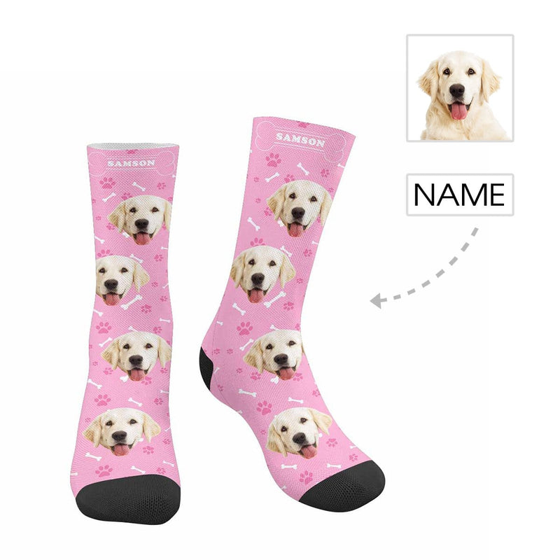 FacePajamas Sublimated Crew Socks Pink Personalized Pet Photo Socks Custom Face&Name Printed Socks I Love My Pet Sublimated Crew Socks