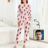 FacePajamas Pajama Pink / XS Custom Boyfriend Face Simple Sleepwear Personalized Women's Slumber Party Crewneck Long Pajamas Set
