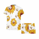 FacePajamas Pajama #Plus Size Pajamas-Custom Womens Short Pajamas Yellow Sunflower Loungewear Face Personalized Women's Short Pajama Set