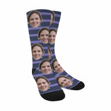 FacePajamas Sublimated Crew Socks Purple Custom Face Stripes Socks Personalized Photo Sublimated Crew Socks Unisex Gift for Men Women