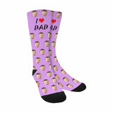 FacePajamas Sublimated Crew Socks Purple Custom Socks with Face Printed I Love Dad Sublimated Crew Socks Personalized Picture Socks Gift for Men