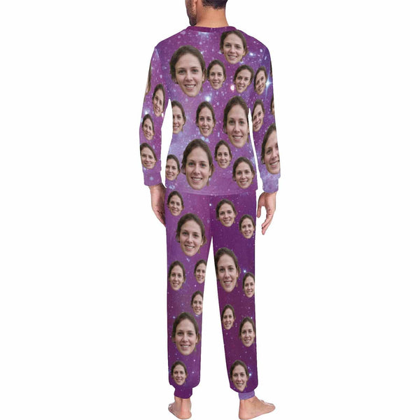 FacePajamas Pajama Purple Loungewear Custom Face Purple Starry Sky Sleepwear Personalized Men's All Over Print Pajama Set