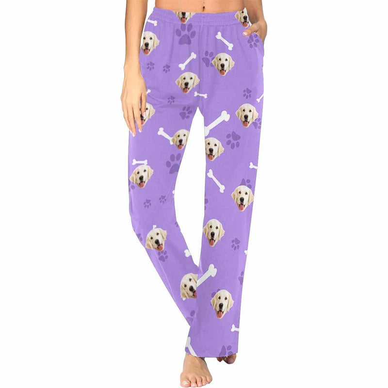 FacePajamas Pajama Purple Pants / XS Custom Photo My Pet Dog Sleepwear Personalized Women's Slumber Party Long Pajama Shirt&Pants
