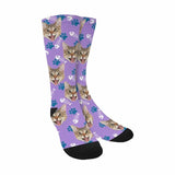 FacePajamas Sublimated Crew Socks Purple Personalised Pet Socks Custom Sublimated Crew Socks with Cat Face Funny Printed Photo Pet Socks Unisex Gift