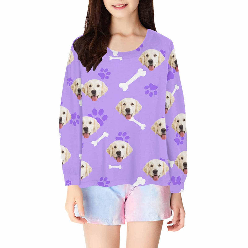 FacePajamas Pajama Shirt&Pants Purple Tops / XS Custom Face Kids' All Over Print Pajama Top & Trousers Multiple Colors Pet Personalized Long Pajama Set